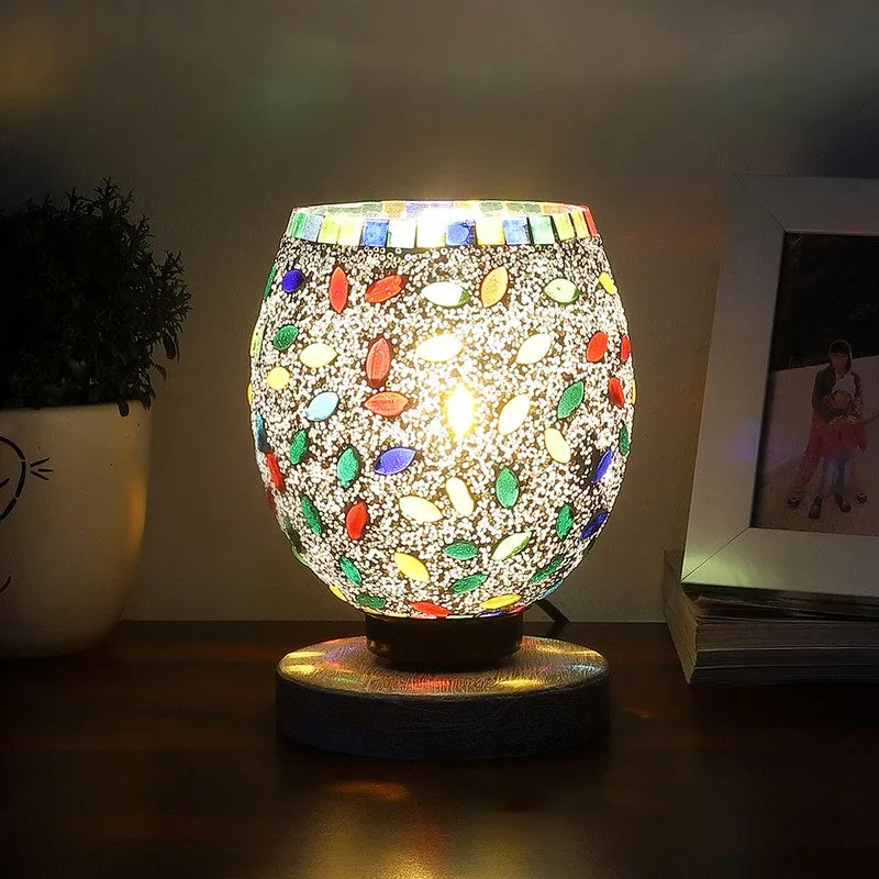 Twilora Mosaic Glass Table Lamp With Wooden Base - Multicolor media 3