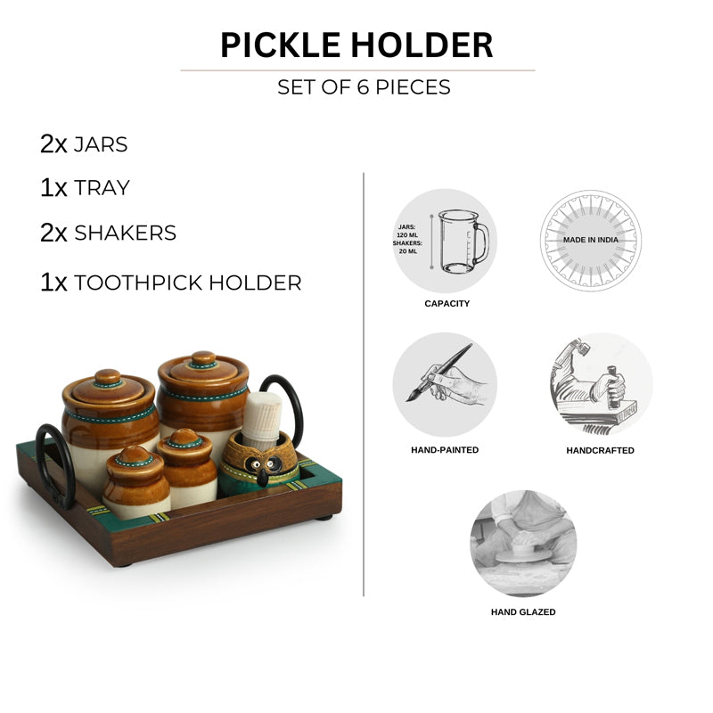 Tangy Charm Wood & Ceramic Condiment Set (120 ML & 20 ML) - Six Piece Set media 6