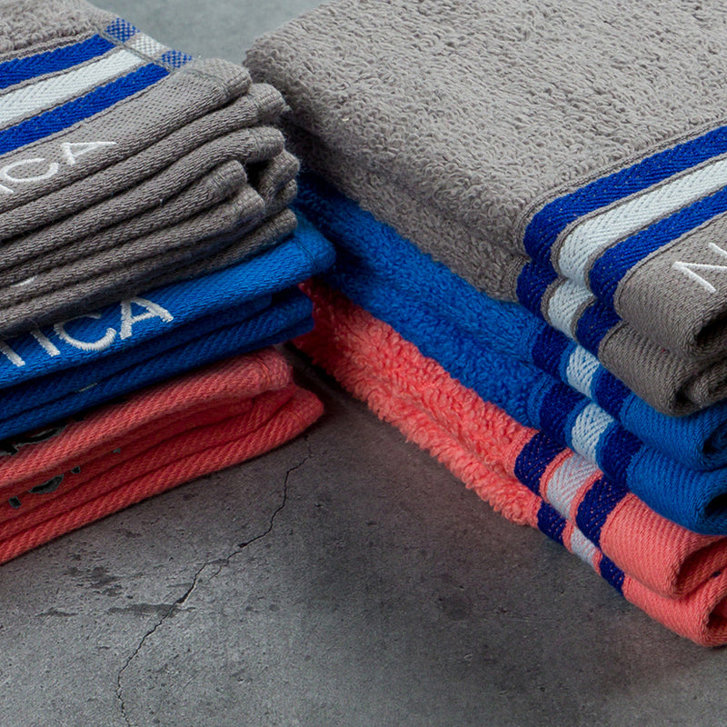 Nautica Dove Down Cotton Face Towel (Grey,Coral & Blue) - Set Of Twelve media 5