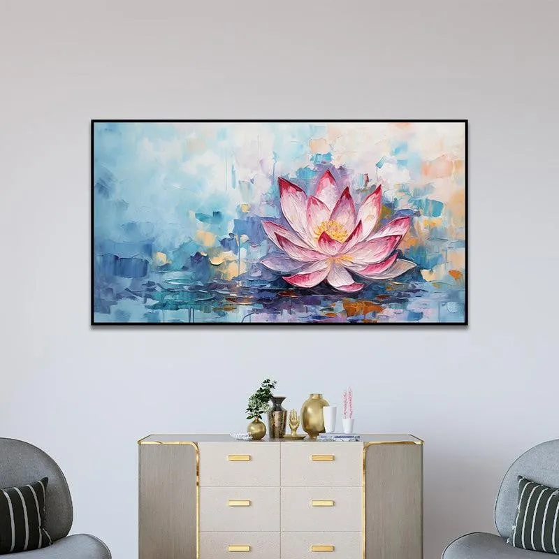 Blushing Water Lily Brushstrokes Floral Canvas Wall Painting With Frame - Black media 3