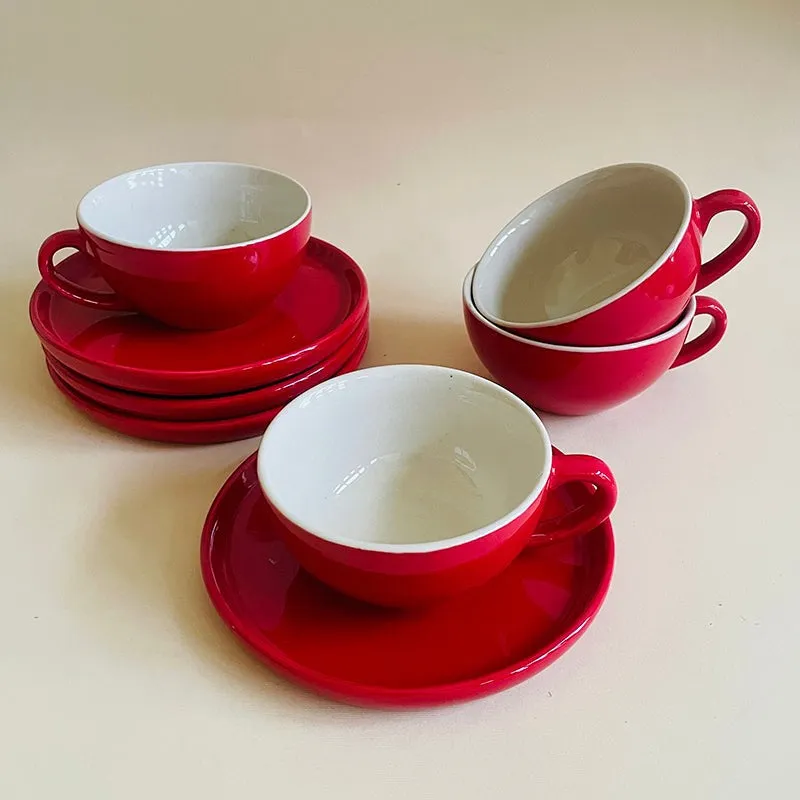 Blush & Brew Ceramic Cup & Saucer (Red/320 mL Each) - Set of Four media 5