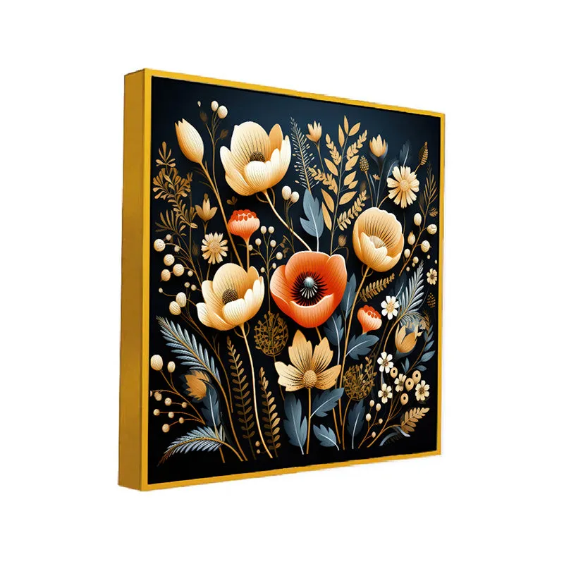 Luminous Blooms Canvas Wall Painting With Frame - Gold media 3