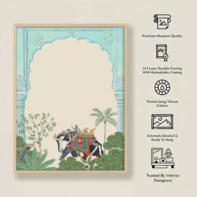 Eka Gaja Framed Jharokha Canvas Archival Canvas Wall Painting - Natural Brown Frame media 8