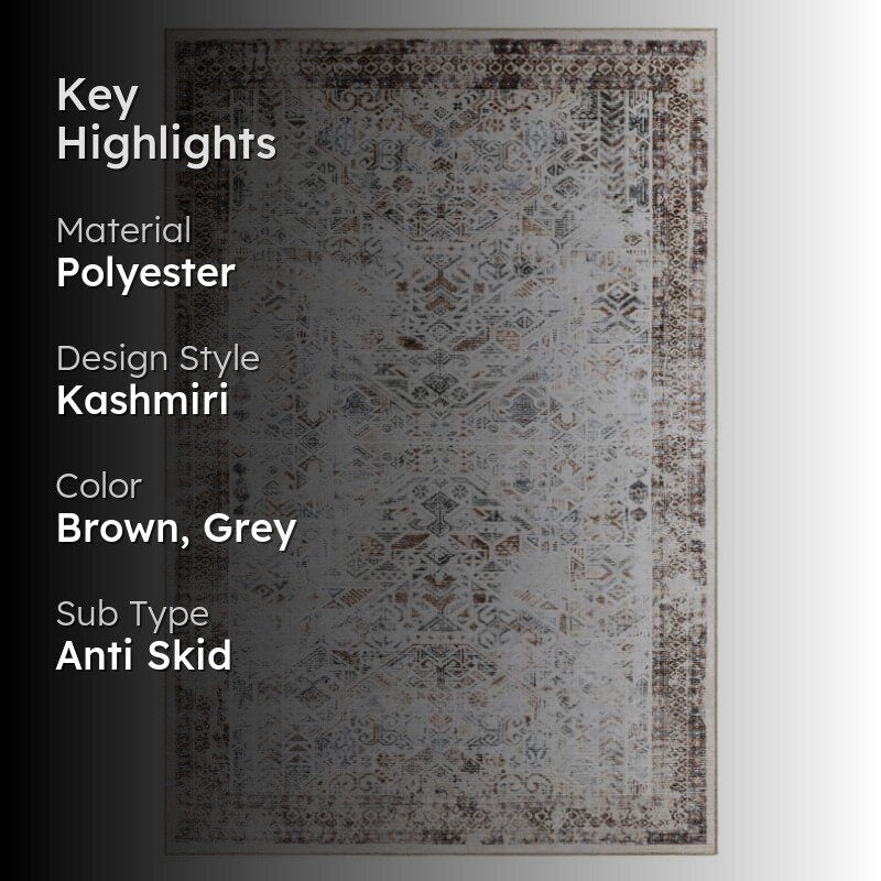 Nilaya Ethnic Anti Slip Polyester Carpet - Grey,Brown media 2