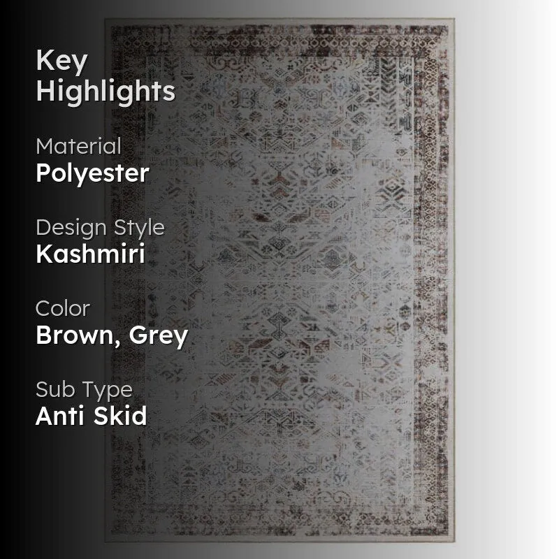 Nilaya Ethnic Anti Slip Polyester Carpet - Grey,Brown media 2