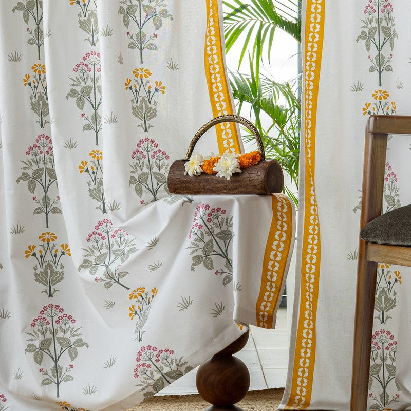 Tranquebar Home Bloom Delight Cotton Curtains(Yellow) - Set Of Two media 4