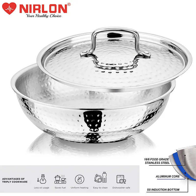 Nirlon Steel Hammered Kadhai With Lid - 4200 mL/11 Inches media 4