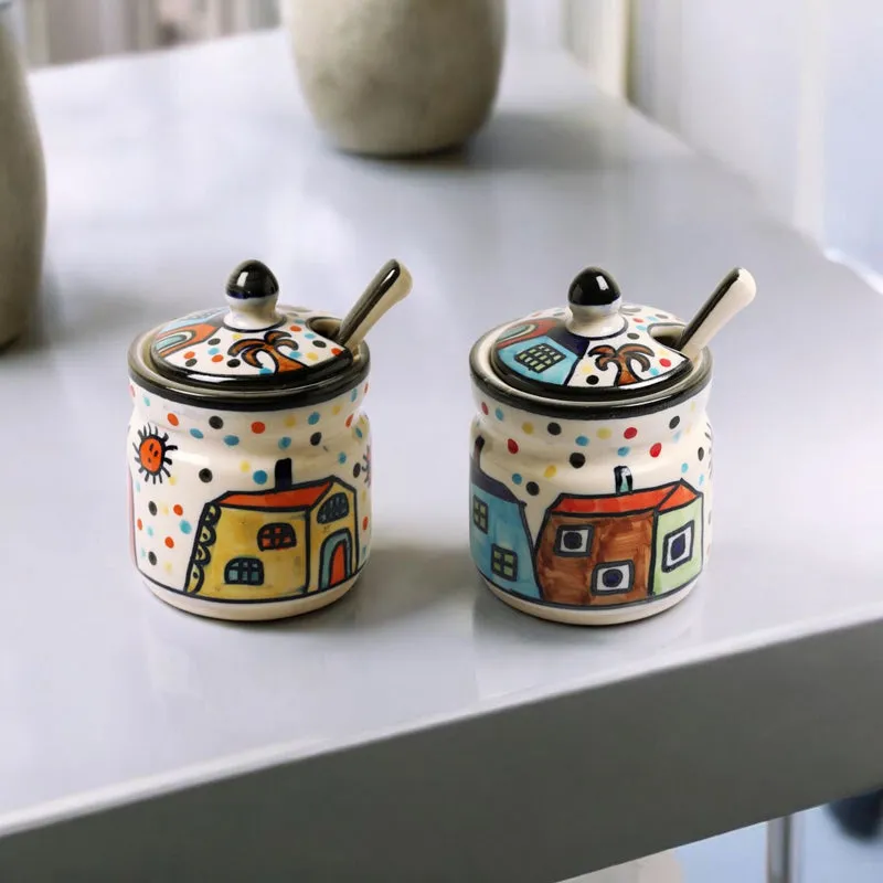 Cottage Bharni Ceramic Jar With Spoon (200 mL Each) - Set Of Two media 6