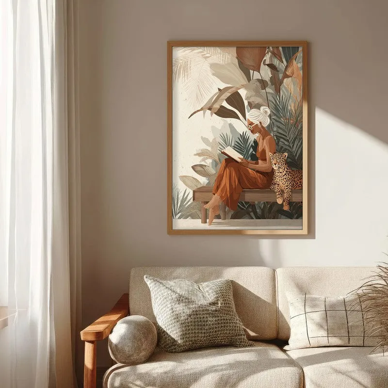 Wild Reading Canvas Wall Painting - Brown Frame media 6