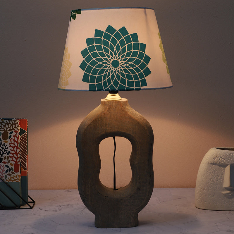 Akari Hewn Printed Mango Wood Table Lamp - Multicolor