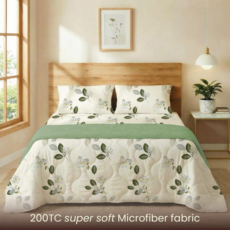 Urban Space Floral White,Green Glace Cotton,Microfiber Bedding Set (200 TC) - Four Piece Set media 4