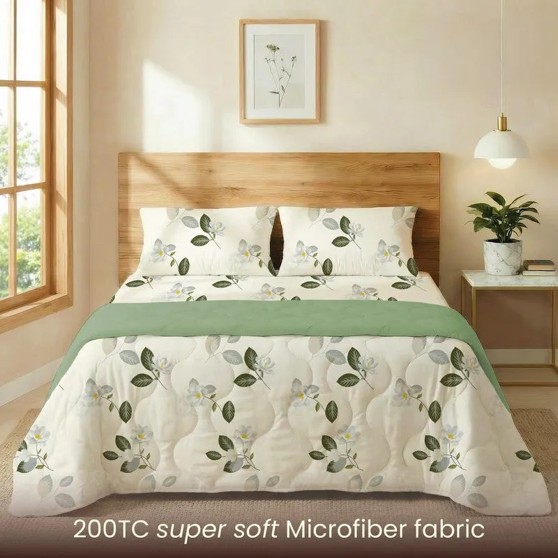 Urban Space Floral White,Green Glace Cotton,Microfiber Bedding Set (200 TC) - Four Piece Set media 4