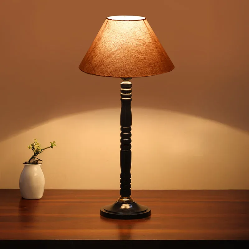 Glow Mesa Table Lamp With Carved Wooden Base - Grey,Black media 2