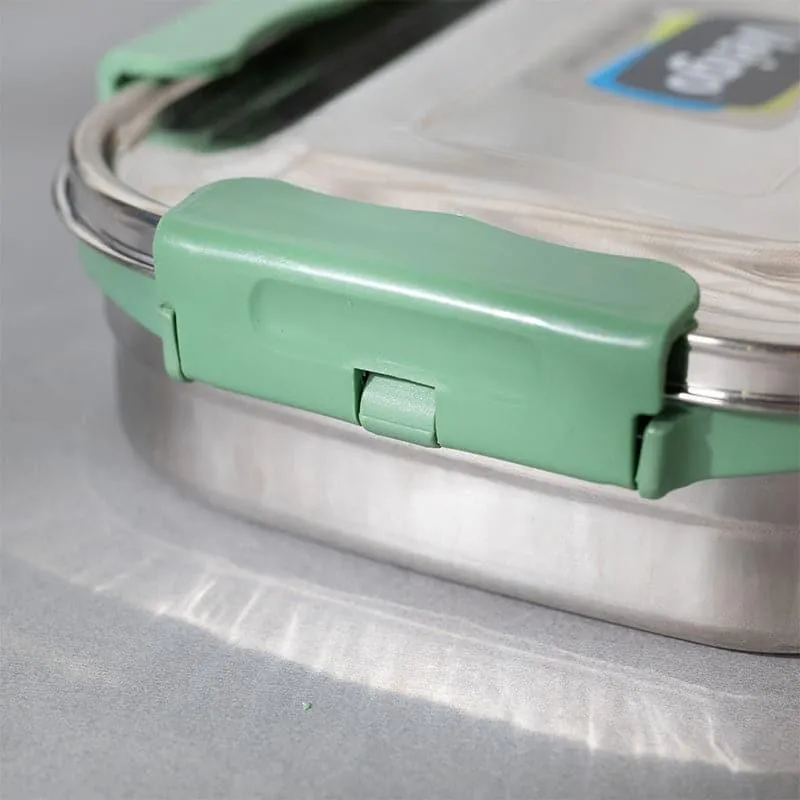 Crave Master Green Steel Lunch Box With Pouch (800/150 mL) - Two Piece Set media 5