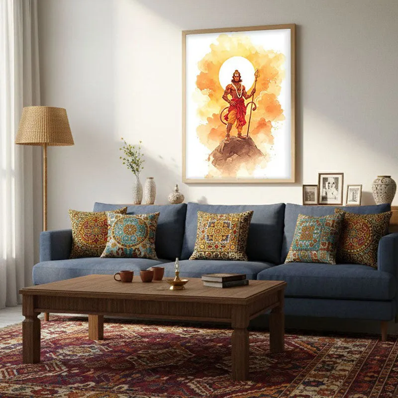 Sri Hanuman with Sun Aura II Archival Paper Wall Art - Natural Brown Frame media 4
