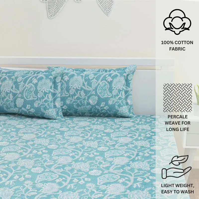 Dream Vines Cotton Bedsheet (Sky Blue) - 144 TC media 12