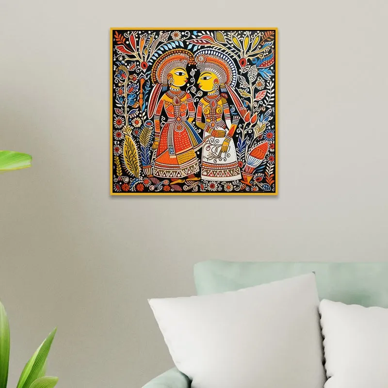 Madhubhani Motifs Canvas Wall Art With Frame media 6