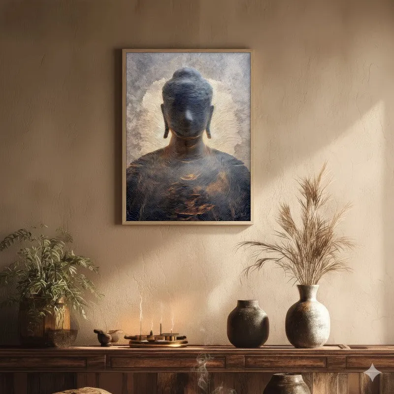 Meditative Buddha Archival Paper Wall Painting With Brown Frame media 1