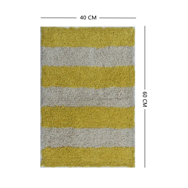 Dry Step Anti Skid Cotton Bath Mat - Yellow,White - 10