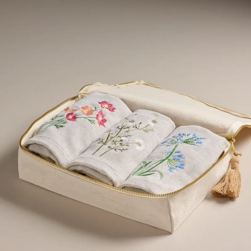 Classic Embroidered Bamboo Cotton Hand Towels with Canvas Box - Set Of Three media 3