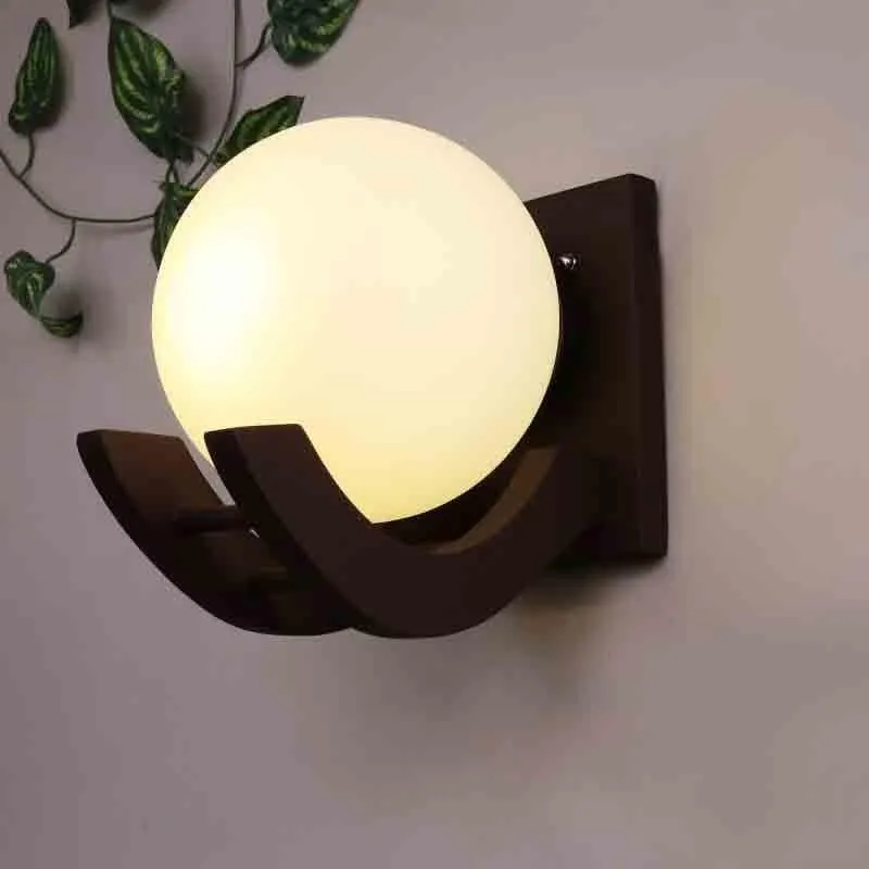 Moon Gooseneck Glass & Wooden Wall Lamp media 3