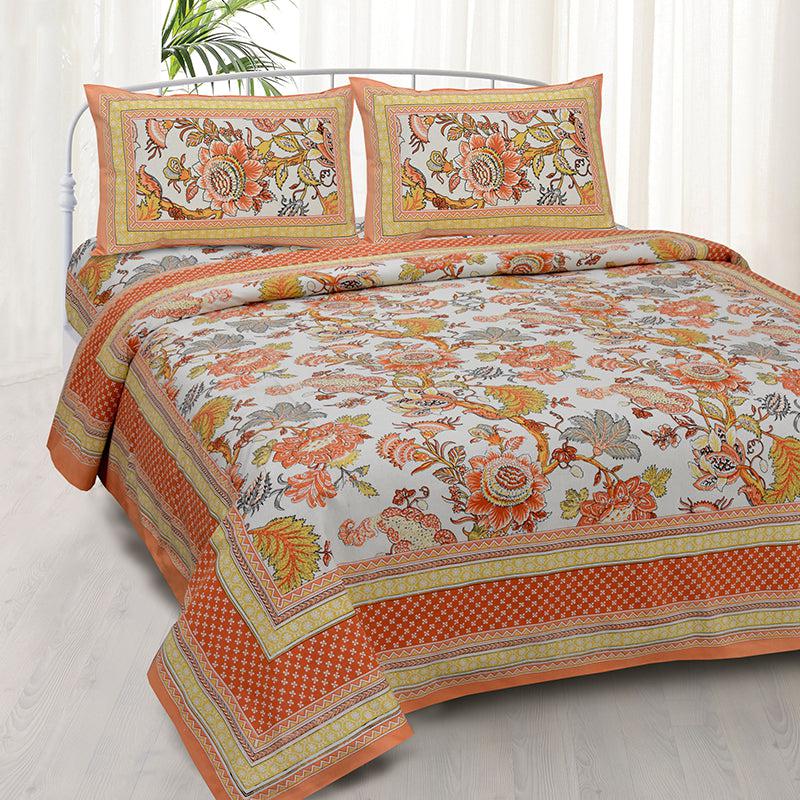 Panna Floral Cotton Bedsheet (Orange) - 180 TC media 3