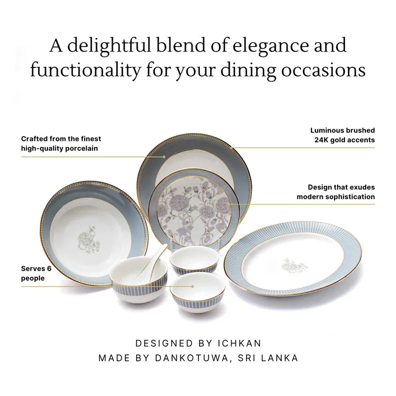 Gilded Iris 24k Gold Brushed Porcelain Dinner Set (Grey) - 33 Piece Set media 13