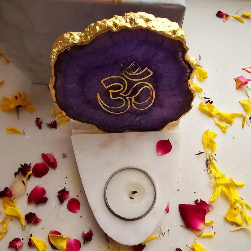 Om Agate & Marble Tealight Candle Holder - Purple media 3