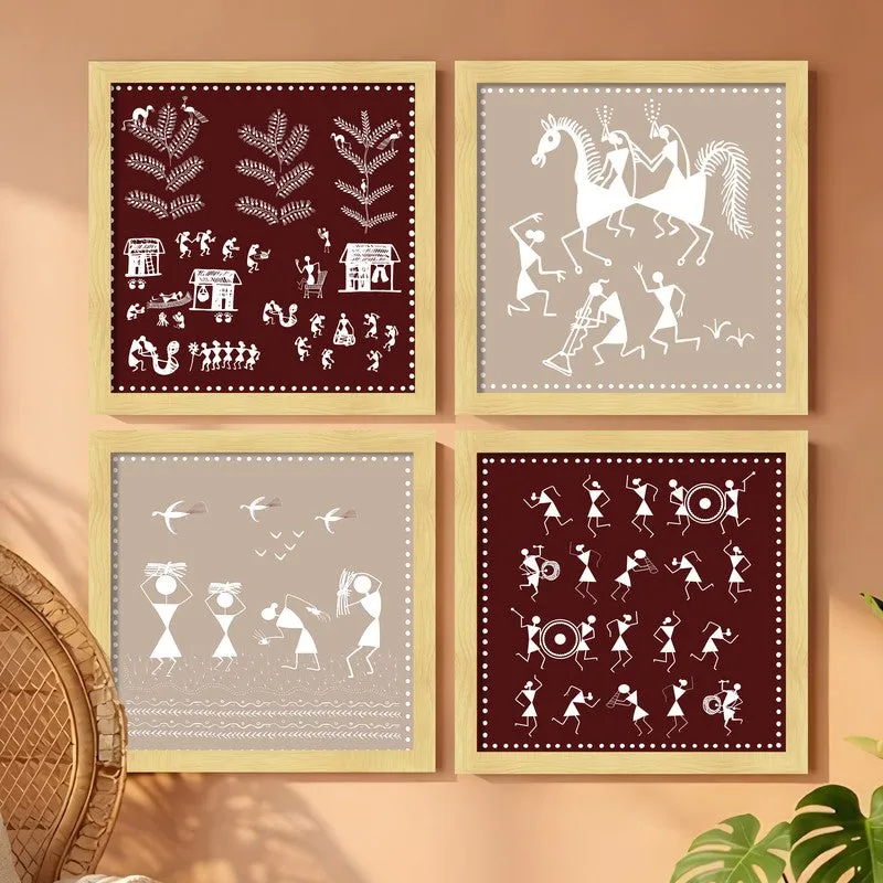 Tribal Warli Story Paper Wall Art - Set Of Four media 3
