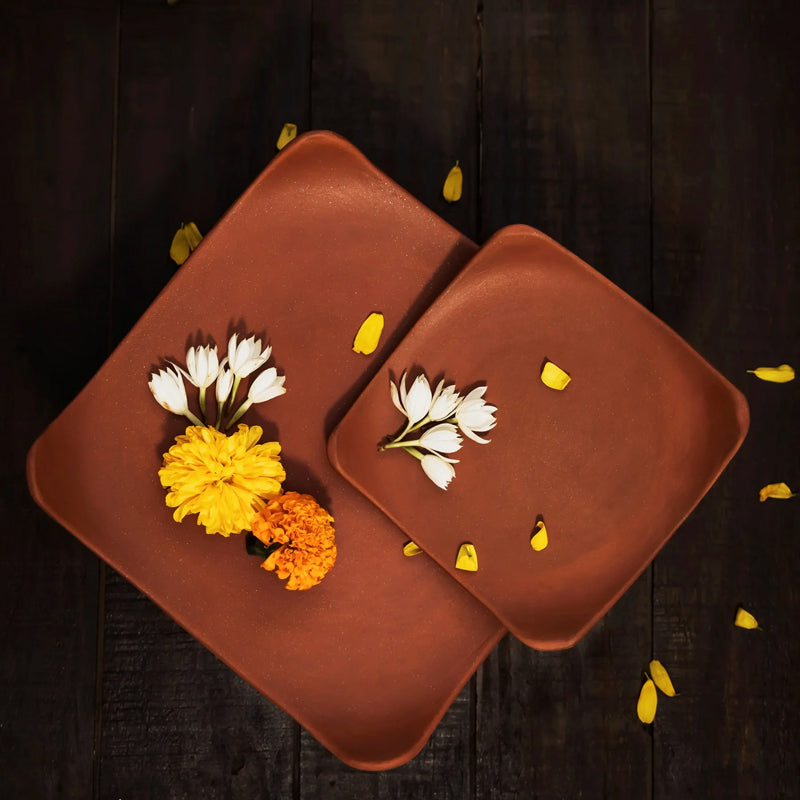 Arda Square Handmade Terracotta Ceramic Platter - Small
