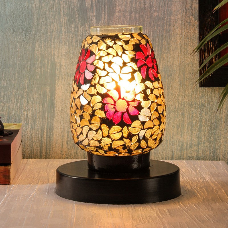 Prismiq Mosaic Glass Table Lamp With Wooden Base - Multicolor