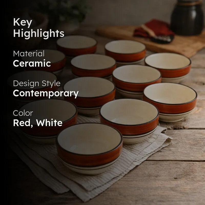 Nibble Ceramic Snack Bowls (Red,White, 180 mL Each) - Set Of Six media 2