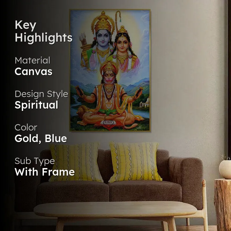 Aanjaneya's Devotion Spiritual Canvas Wall Painting With Frame - Gold media 2