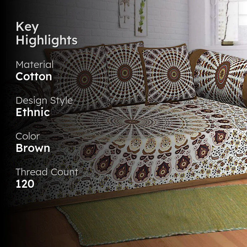 Snigdha Printed Diwan Set (Brown) - Six Piece Set media 2