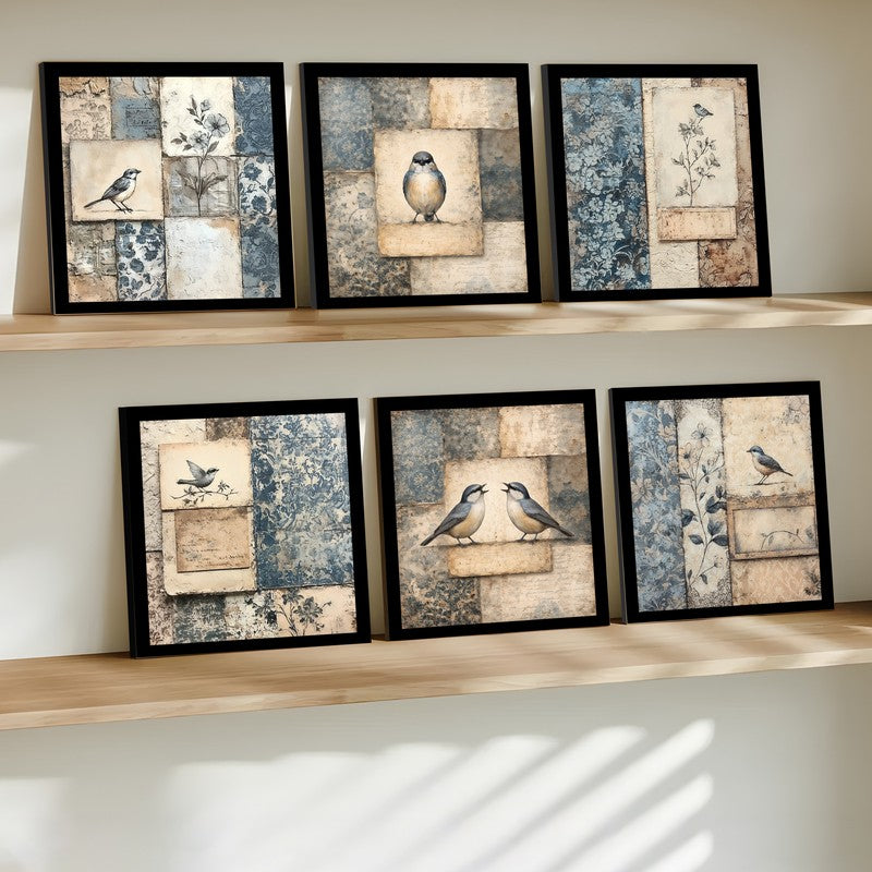 Weathered Nest Paper Wall Painting With Frame - Set Of Six media 3