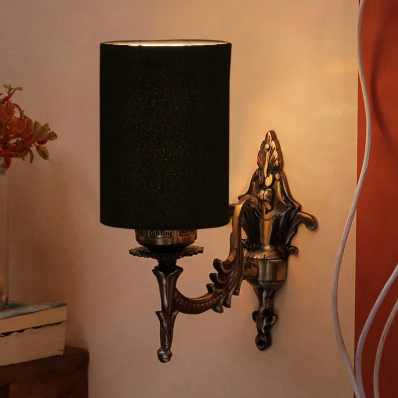 Vista Edrel Cylindrical Fabric & Metal Wall Lamp - Black media 1