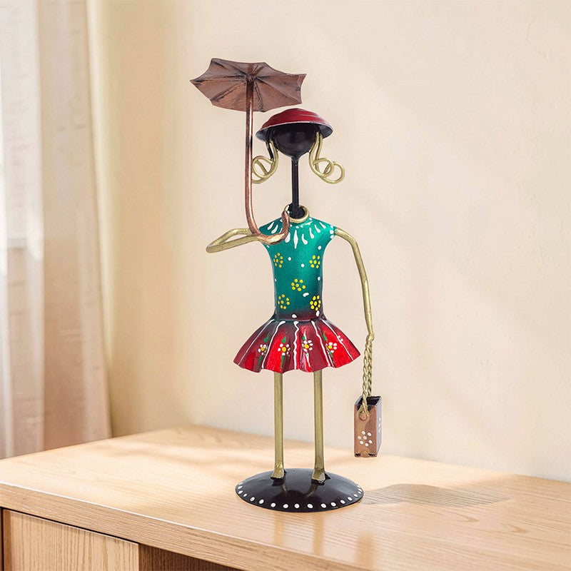 Lady With Umbrella Iron Showpiece - Green,Red