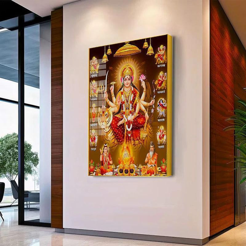 Matha Durga Spiritual Canvas Wall Art With Frame - Gold