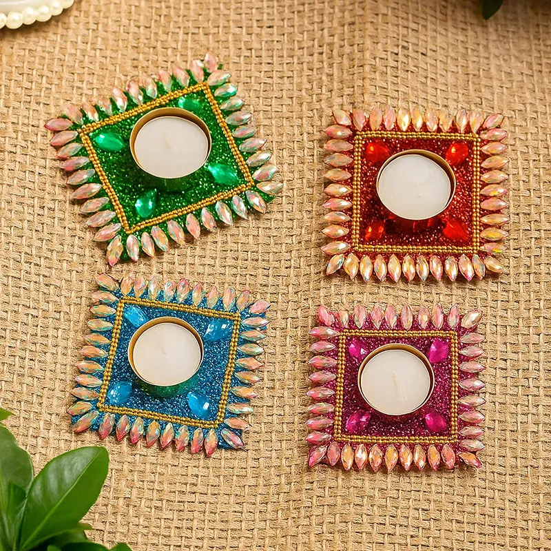 Roshna Jewelled Tea Light Holder (Square) - Set Of Four media 1
