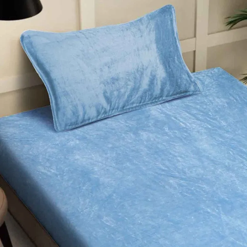 Gentle Rest Fleece Bedsheet (Blue) - 180 GSM media 4