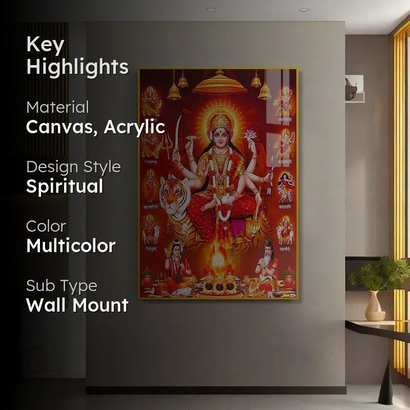 Shri Maa Durga Spiritual Canvas Wall Art With Frame - Gold media 2