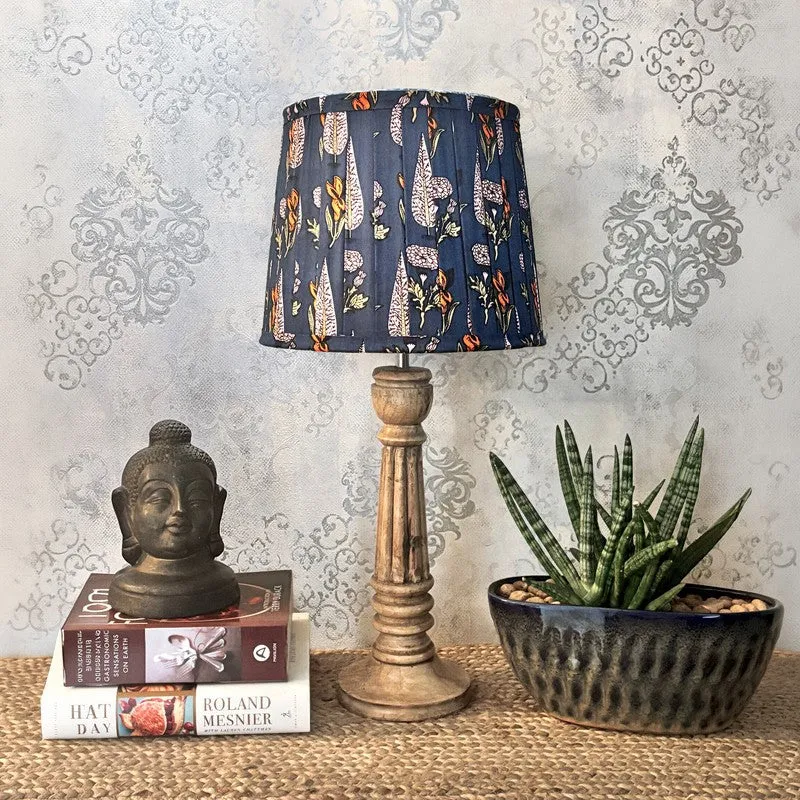 Blue Botanica Wooden Base Cotton Table Lamp - Multicolor media 3