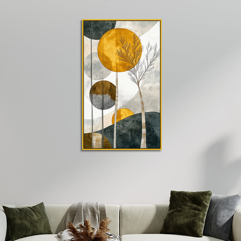 Silence Of Trees Abstract Canvas Wall Painting With Frame - Gold - Small
