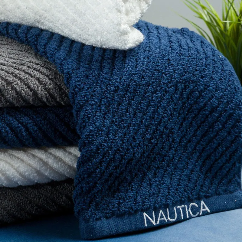 Nautica Riviera Soft Cotton Hand Towel (White, Grey & Navy Blue) - Set Of Six media 4