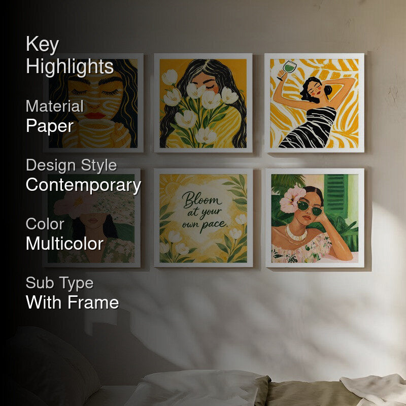 The Saffron Suite Paper Wall Painting With Frame - Set Of Six media 2