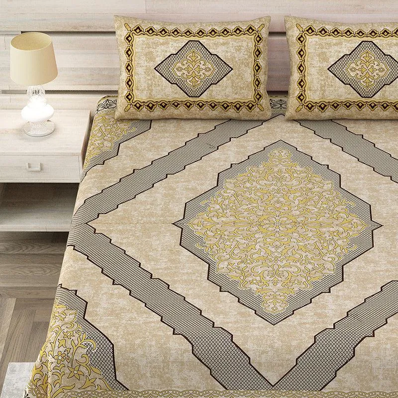 Mishti Dreams Geometric Cotton Bedsheet(Yellow) - 150 TC media 3
