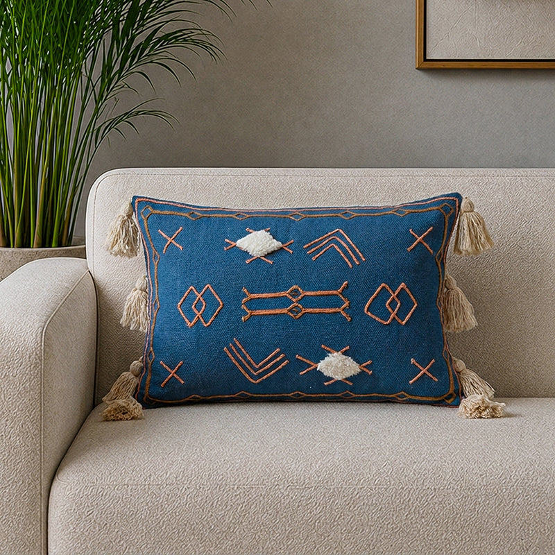 Tribal Glyph II Embroidered Cover - Blue - 16 x 24 Inches