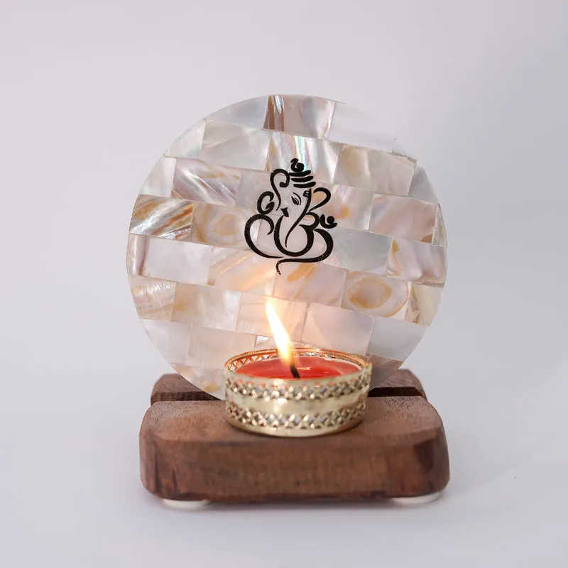 Ganesha Mother Of Pearl Religious Accent With Tealight Candle Holder media 5