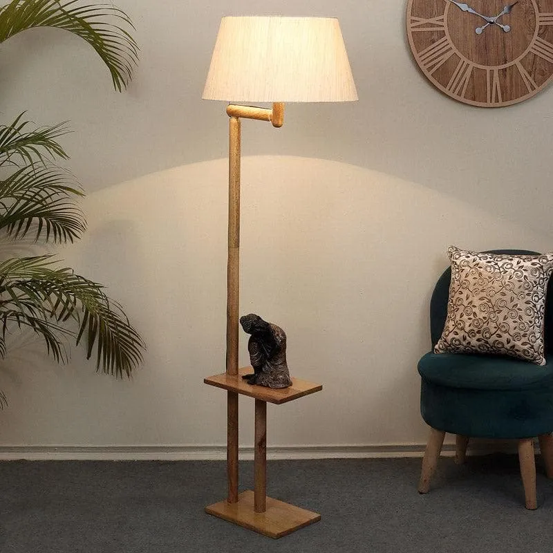 Eartha Enya Wooden Floor Lamp With Shelf - Grey & Brown media 1