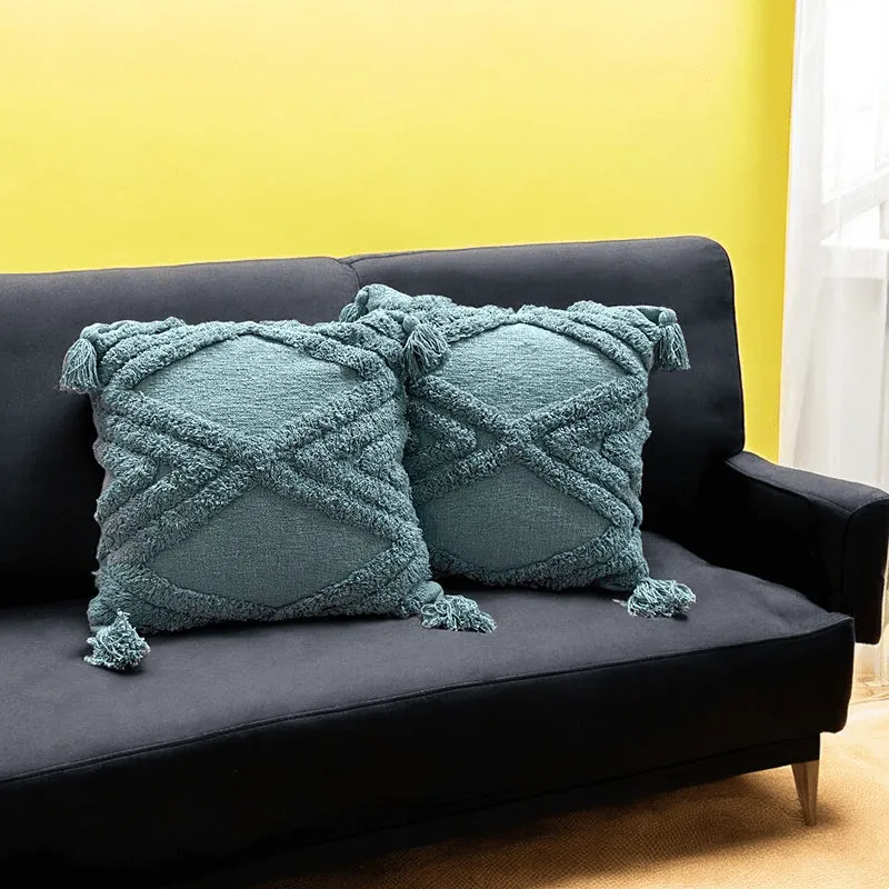 Squish & Stitch Tufted Cushion Cover (Blue) - Set Of Three media 3